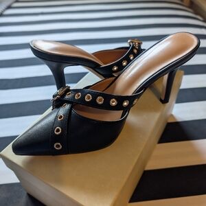 Dsevht Women's Black Kitten Pointed Toe Mule Heels